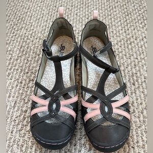 JBU Black and Pink Strappy Flats